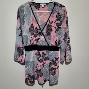Dressbarn Pink and Black Floral‎ Wrap Top Size 2X